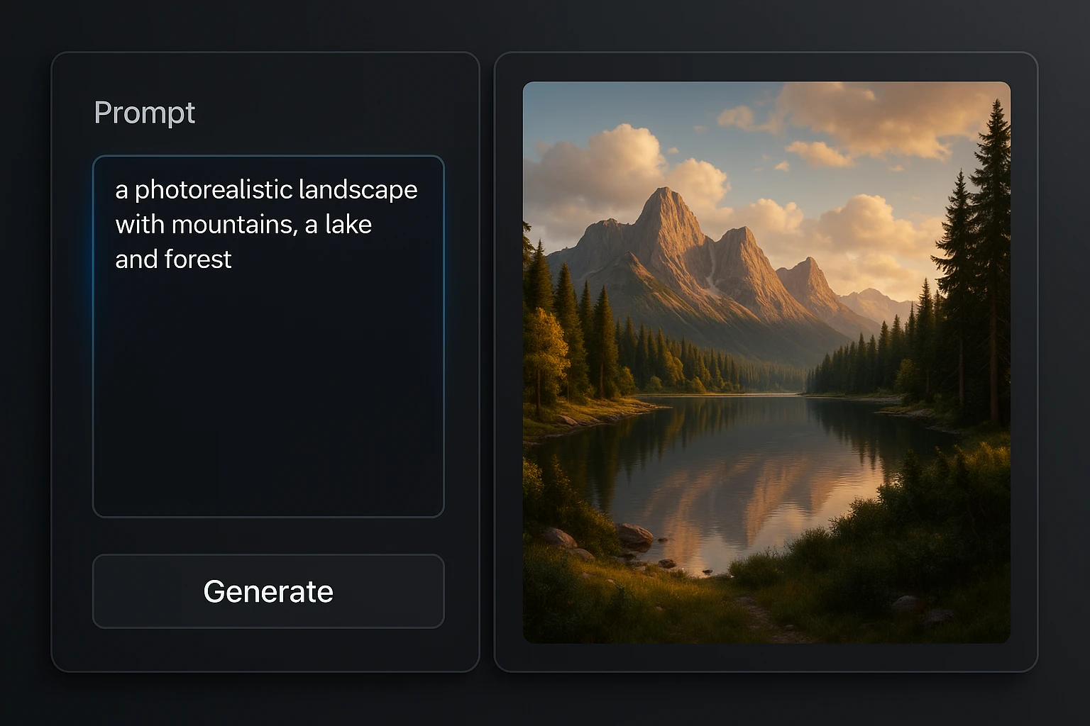 AI image generation interface showing prompt and output