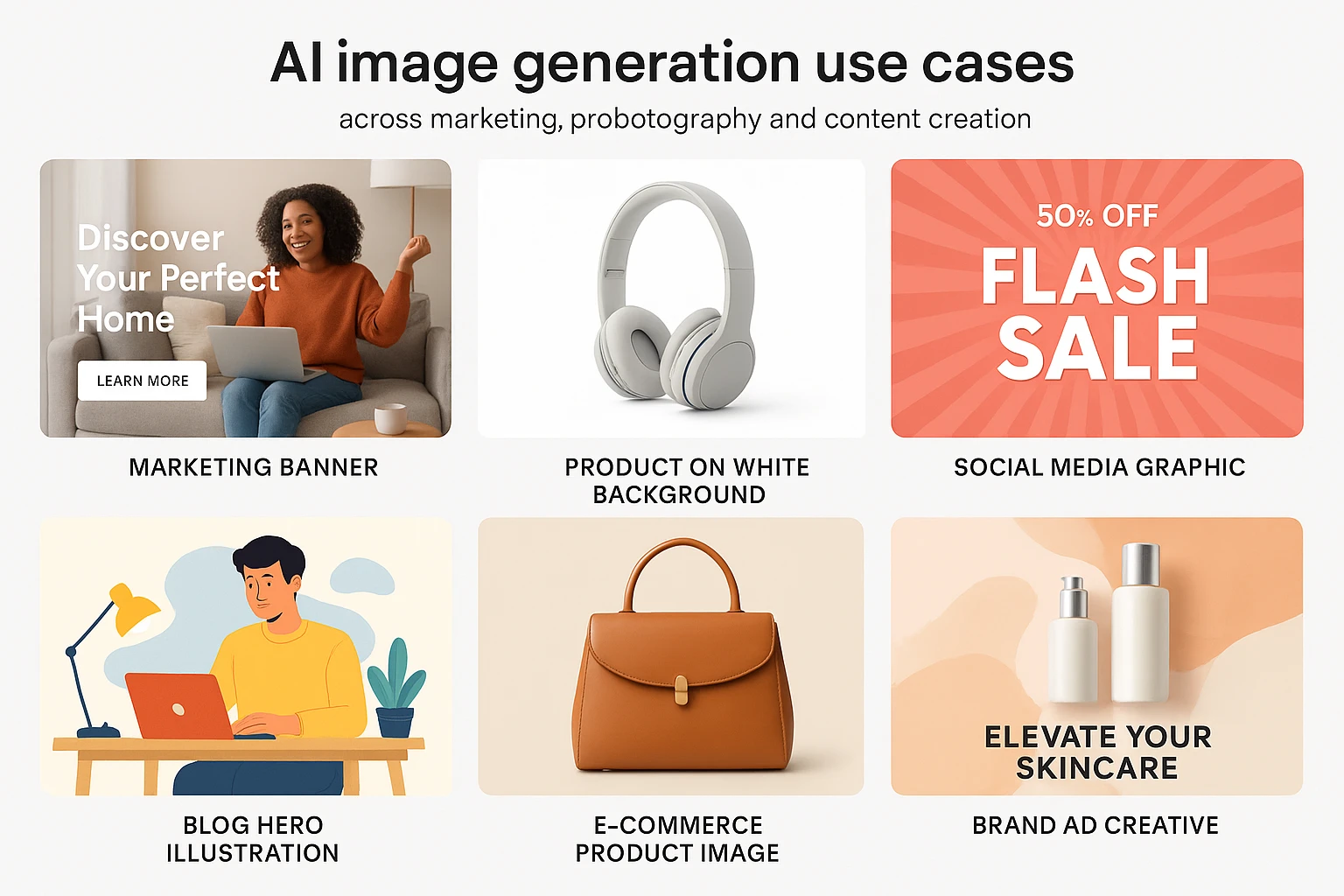 Grid showing different use case examples across marketing, product, and content