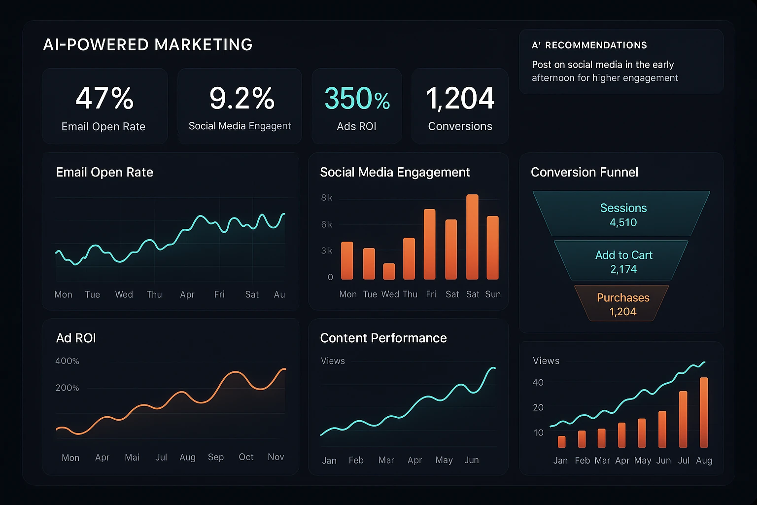 AI-powered marketing dashboard showing campaign analytics